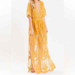 Mila Lace Maxi Gold V-Neck Jumpsuit